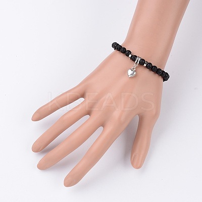 Natural Lava Rock Beaded Stretch Charm Bracelets BJEW-JB02095-02-1