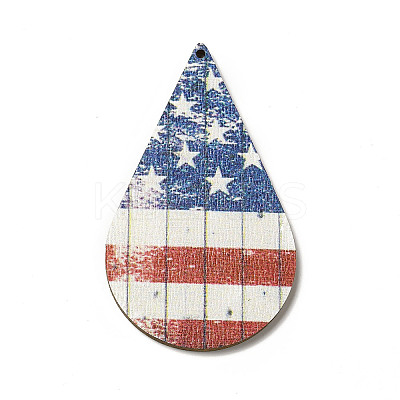 American Flag Theme Single Face Printed Aspen Wood Big Pendants WOOD-G014-12-1