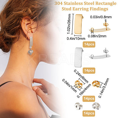 28Pcs 2 Colors 304 Stainless Steel Stud Earring Findings STAS-BBC0002-45-1