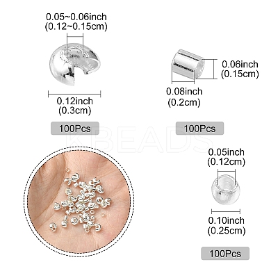 300Pcs 3 Style Iron & Brass Crimp Beads Covers KK-YW0002-16-1
