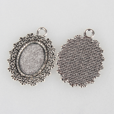 Tibetan Style Alloy Pendant Cabochon Settings TIBEP-N003-29AS-1