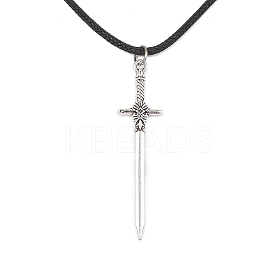 Alloy Sword Pendant Necklace with Waxed Cords NJEW-JN04473-1