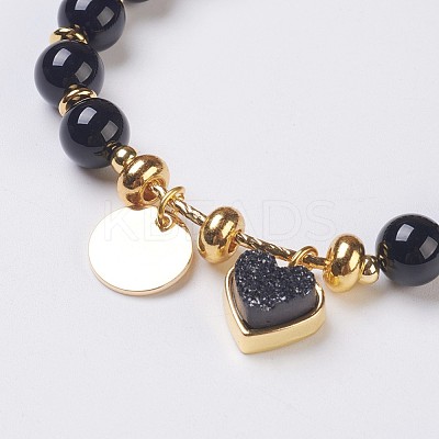 Natural Dyed & Heated Black Agate Beads Stretch Bracelets BJEW-I261-01F-1