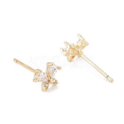 Brass Micro Pave Clear Cubic Zirconia Stud Earrings KK-D063-14G-1