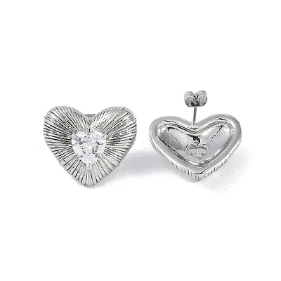 Heart 304 Stainless Steel Clear Cubic Zirconia Stud Earring for Women EJEW-Z047-05P-02-1