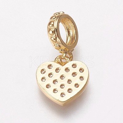Brass Cubic Zirconia European Dangle Charms KK-P134-02G-1