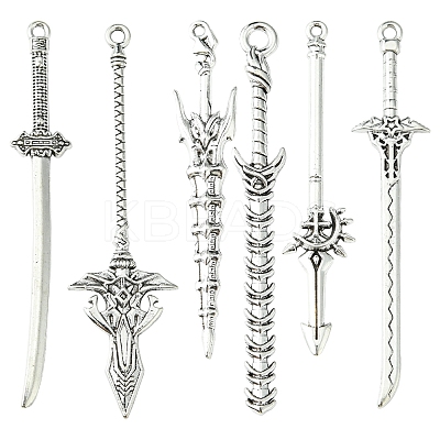 60Pcs 6 Styles Tibetan Style Alloy Big Pendants TIBEP-FS0001-25-1