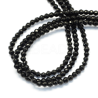 Faceted Round Natural Black Onyx Beads Strands G-S136-4mm-1