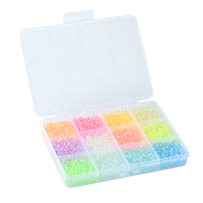3432Pcs 12 Colors 8/0 Glow in the Dark Luminous Transparent Glass Round Seed Beads LUMI-CJ0001-01-1