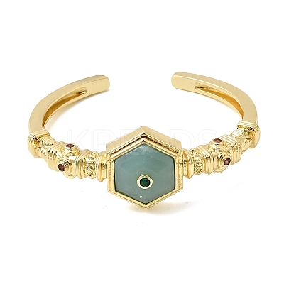 Hexagon Brass Pave Natural Labradorite & Cubic Zirconia Cuff Bangles for Women BJEW-Z172-01G-08-1