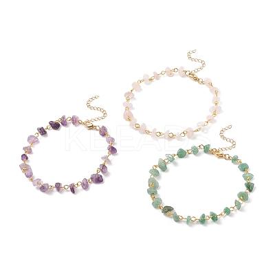 Gemstone Chips Beaded Anklet with 304 Stainless Steel Chains for Women AJEW-AN00497-1