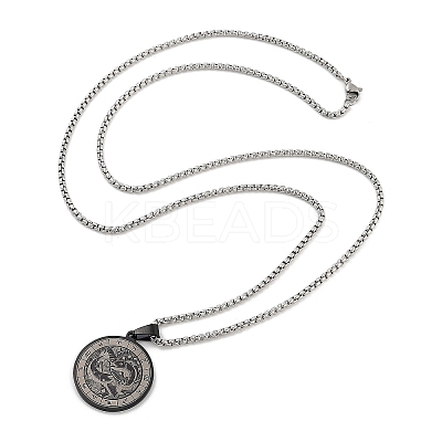 Retro Mandala 201 Stainless Steel Box Chain Constellation Pendant Necklaces for Women Men LS-NJEW-M223-01H-1
