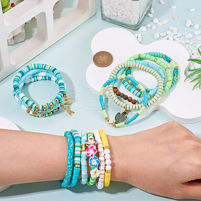 15Pcs Polymer Clay Heishi Beads Stretch Bracelets Sets BJEW-TA00679-1