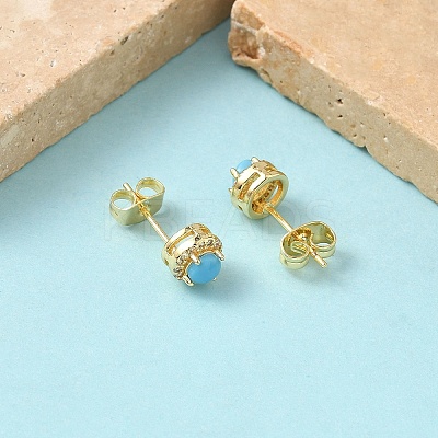 Round Brass Micro Pave Clear Cubic Zirconia Stud Earrings EJEW-Z144-13G-1