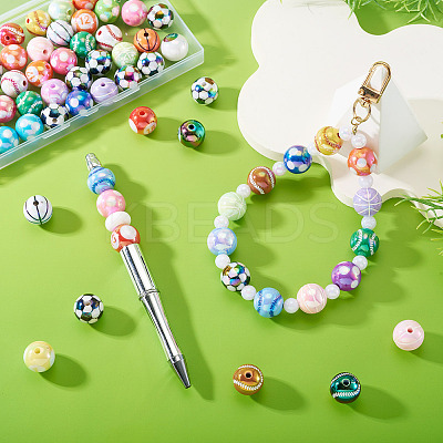 50Pcs 5 Styles Sport UV Plating Acrylic Beads Sets OACR-TA0004-14-1