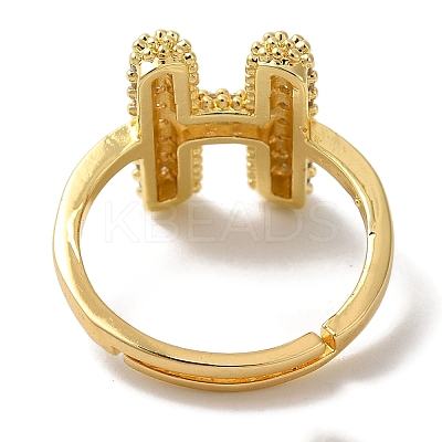 Rack Plating Letter Brass Micro Pave Clear Cubic Zirconia Adjustable Rings for Women KK-S391-03G-H-1
