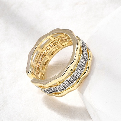 Brass Micro Pave Clear Cubic Zirconia Cuff Rings RJEW-H262-04G-1