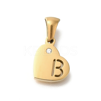 304 Stainless Steel Heart Pendants with Rhinestone STAS-Z103-01G-02-1