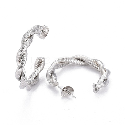 Tarnish Resistant 201 Stainless Steel Half Hoop Earrings LS-EJEW-F257-07P-1