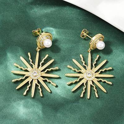 Sun Brass Micro Pave Clear Cubic Zirconia Dangle Stud Earrings  EJEW-S275-03G-1