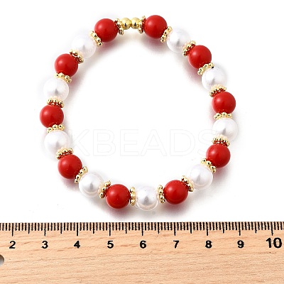 ABS Imitation Pearl Round Beads Stretch Bracelets for Women BJEW-D317-10B-G-1