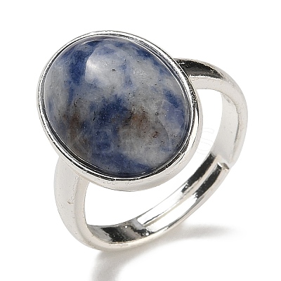 Natural & Synthetic Gemstone Oval Adjustable Rings RJEW-K371-07S-1
