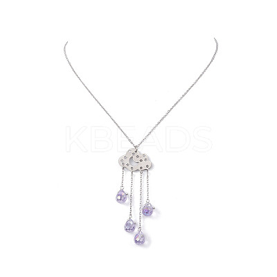 201 Stainless Steel Cloud with Glass Tassel Pendant Necklace for Women  NJEW-JN04274-1