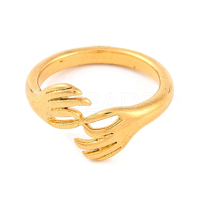 Ion Plating(IP) 304 Stainless Steel Hand Finger Rings for Women RJEW-S414-52B-G-1