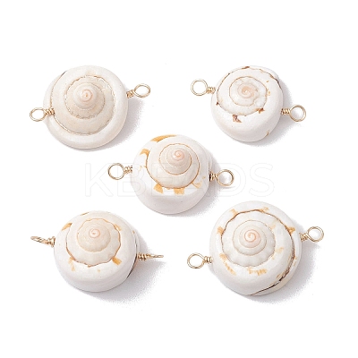 Natural Shiva Eye Shell Links Connector Charms with Real 18K Gold Plated Copper Wire Double Loops PALLOY-JF02629-1