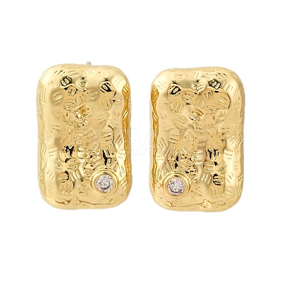 Rectangle Brass Micro Pave Cubic Zirconia Stud Earrings EJEW-R025-21G-1