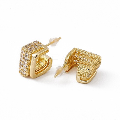 Clear Cubic Zirconia Square Stud Earrings EJEW-I270-04G-1