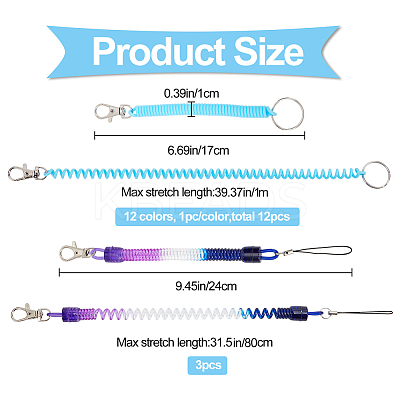 15Pcs 13 Style Plastic Spiral Retractable Spring Coil Keychain KEYC-CP0001-02-1