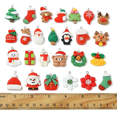 26Pcs 26 Styles Christmas Theme Opaque Resin Pendants RESI-FS0001-74-1
