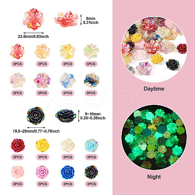 48Pcs 16 Styles Luminous Opaque Resin Cabochons RESI-TA0002-27-1