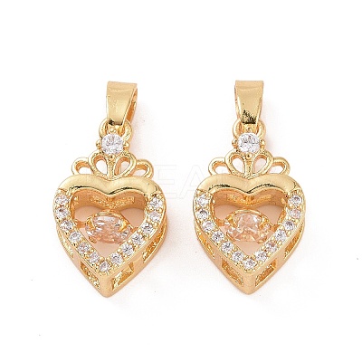 Brass Micro Pave Clear Cubic Zirconia Pendants KK-E068-VC286-1