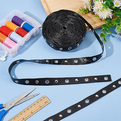 9 Yards Imitation Leather Ribbon with Platinum Plated Alloy Eyelets OCOR-AR0001-65-1