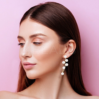 1 Pair ABS Plastic Imitation Pearl Beaded Leafy Branch Dangle Stud Earrings EJEW-AN0001-51-1