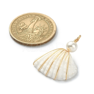 Natural Shell Copper Wire Wrapped Pendants PALLOY-TA00078-02-1