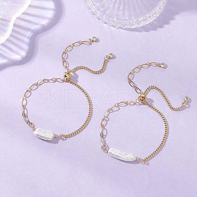Natural Keshi Pearl Beads Slider Bracelets BJEW-JB13351-1