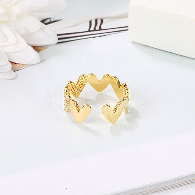 Heart Brass Micro Pave Clear Cubic Zirconia Cuff Rings for Women FS-WG66D21-01-1