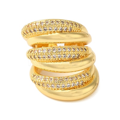 Brass Micro Pave Clear Cubic Zirconia Open Cuff Rings for Women RJEW-A048-23G-1