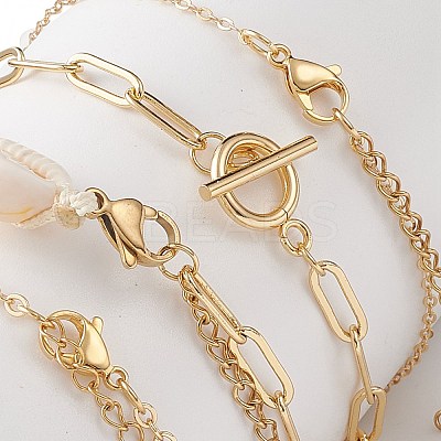 4Pcs 4 Style Natural Shell Beaded Anklets Set AJEW-AN00526-1