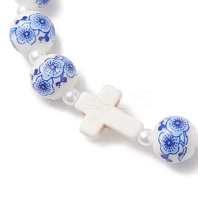 Imitated Pearl Acrylic & Handmade Porcelain & Synthetic Turquoise Beads Bracelets BJEW-JB13229-1