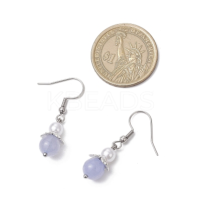 Natural Aquamarine Round Dangle Earrings EJEW-JE06413-01-1
