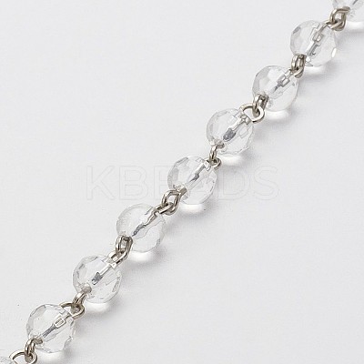 Handmade Faceted Round Glass Beads Chains for Necklaces Bracelets Making AJEW-JB00084-01-1
