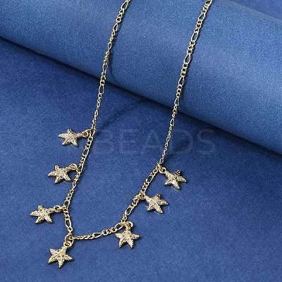 Brass Micro Pave Clear Cubic Zirconia Starfish Pendant Necklaces NJEW-B157-05G-1