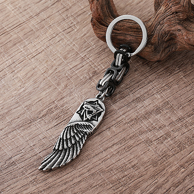 Vintage 304 Stainless Steel Angel Wing with Maltese Cross Keychains UQ7516-1