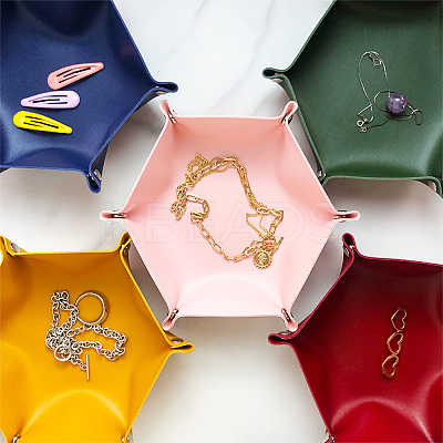 4Pcs 4 Colors PU Leather Storage Tray Box with Snap Button AJEW-WR0001-79-1