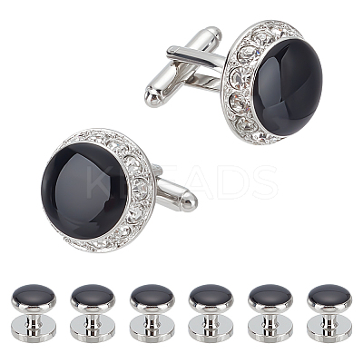 1 Set Brass Rhinestone Cufflinks for Men KK-WR0001-11-1