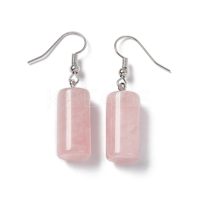 Natural Rose Quartz Cylindrical Dangle Earrings EJEW-D188-01P-05-1